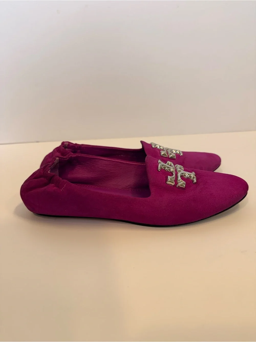 Tory Burch Eleanor Loafer Suede Fuchsia Pink Flats Size 7.5